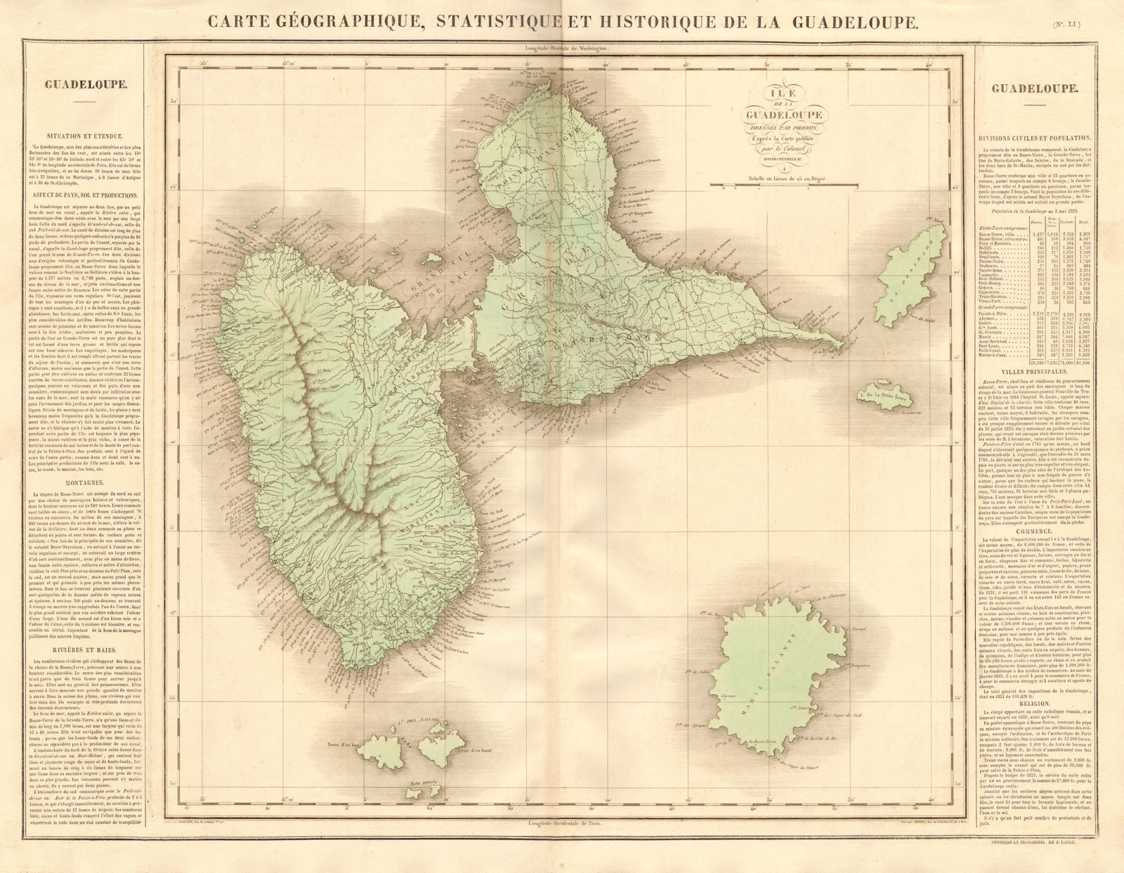 Guadeloupe Marie-Galante Îles des Saintes. Antilles françaises. BUCHON 1825 map